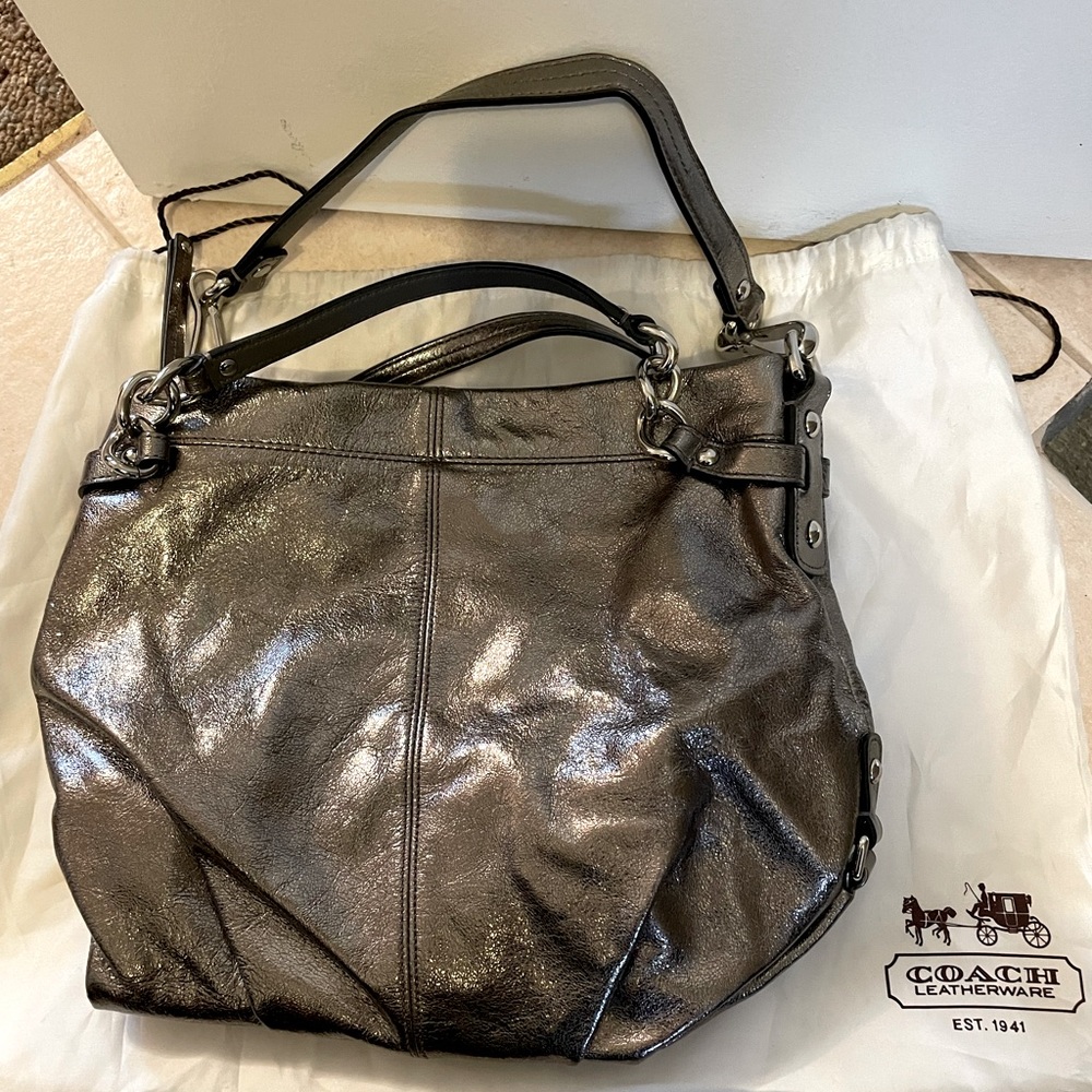 Authentic Coach Bag Leather Metallic Hobo
